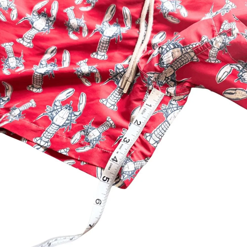 Stivali Men's Lobster Print Drawstring Swim Trunks‎ Shorts Red White Size XXL